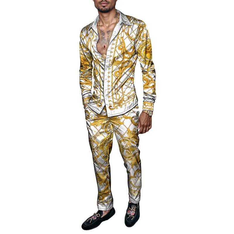 2025 Spring Summer Men Shirt Set Brand Print Fashion Printing Two Piece Set Mens Light Luxury Lightweight Party Long Sleeves_voghion.com