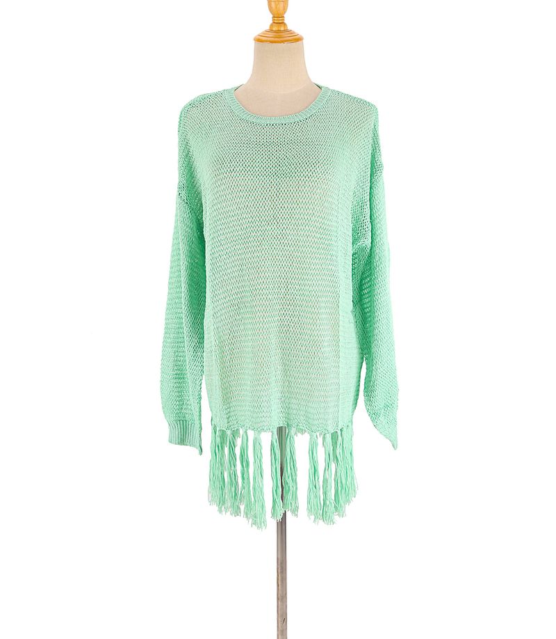 Women's Crochet Lace Fringe Beach Cover Up – Boho Chic Bikini Wrap, Lightweight Sun Protection Shirt, One Size Fits All_voghion.com