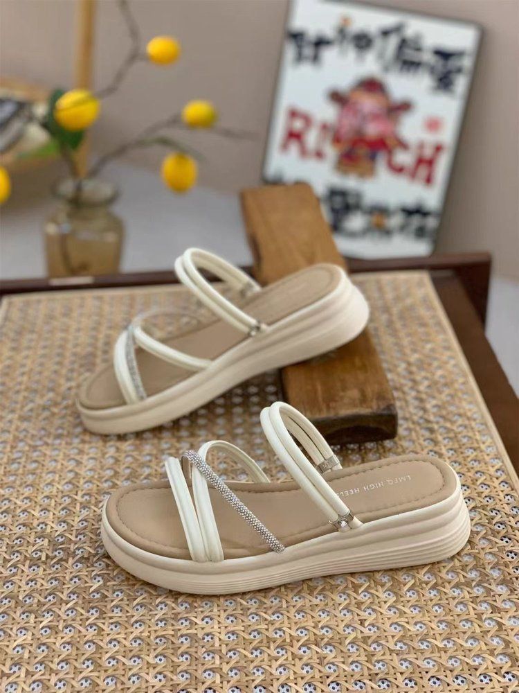 Strass Una parola Drag Femmina Muffin Tacco Pendenza Due Indossare Spiaggia Versatile Indossare Ciabatte Fresche_voghion.com