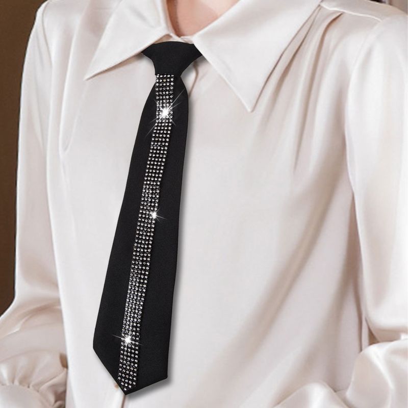 Leichte, luxuriöse, schwarze, verstellbare Fliege mit Strasssteinen, lässige Business-Hemd-Krawatte für Damen_voghion.com