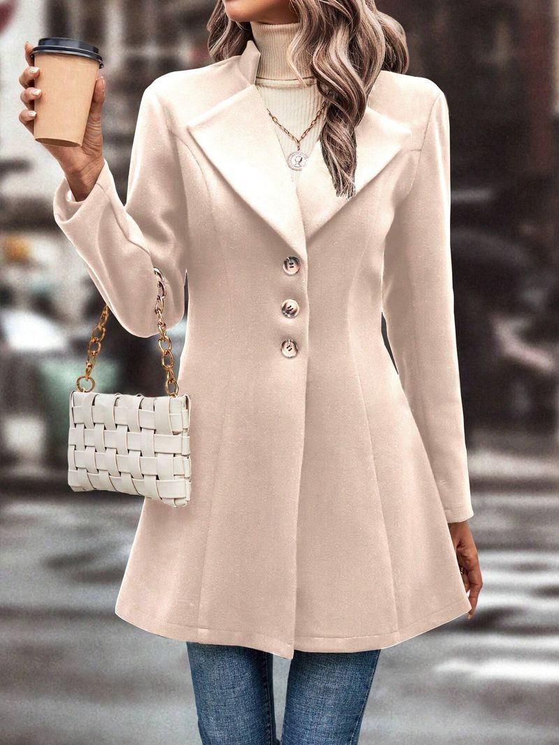 Cardigan Blends Solid Long Sleeve Single Breasted Outerwear Overcoat Loose Fit Button Turn Down Collar Wool Coats Button Office Lady_voghion.com