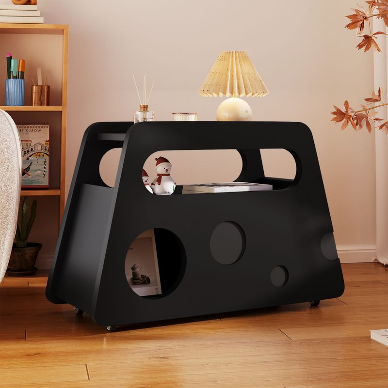 Aparador Schwarz Mit Rollen 81x51,5cm, Abgerundet, Für Wohnzimmer & Schlafzimmer_voghion.com