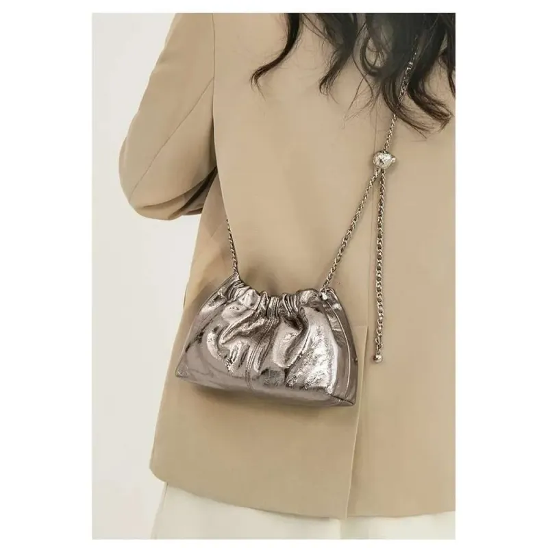 Borsa a tracolla piccola da donna in morbida pelle PU, di alta qualità, con arricciature, per sera, matrimonio, festa, hobo_voghion.com