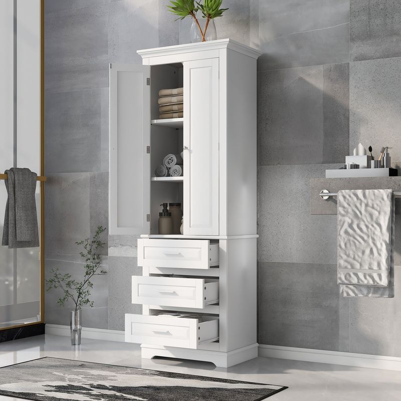 Tall Storage Cabinet With Three Drawers For Bathroom/Office_voghion.com