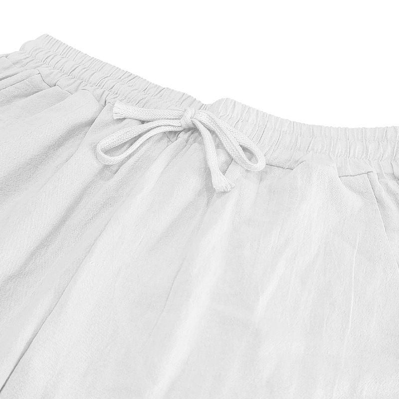 Neue Herrenhose aus Baumwolle und Leinen in Übergröße mit lockerer, einfarbiger, lässiger Schnürhose_voghion.com