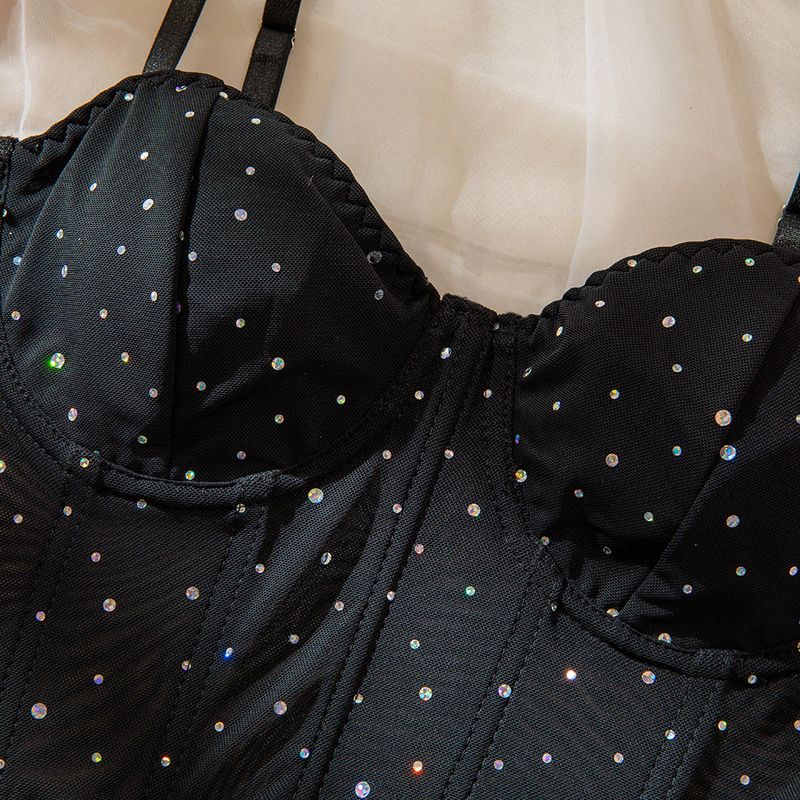 Women's Sexy Clubwear Sequin Bustier Top - Boned Underwire Push Up Crop Top With Sheer Mesh Bodycon Glitter Party Vest For Women_voghion.com