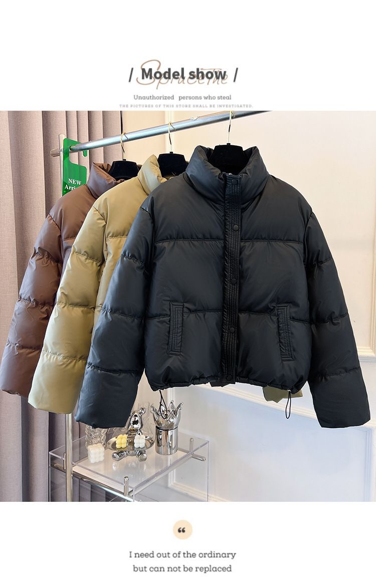 Dameskleding Koreaanse versie korte opstaande kraag kleine winterjassen katoenen jas voor dames eenvoudige losse versie rits pufferjack effen kleur_voghion.com