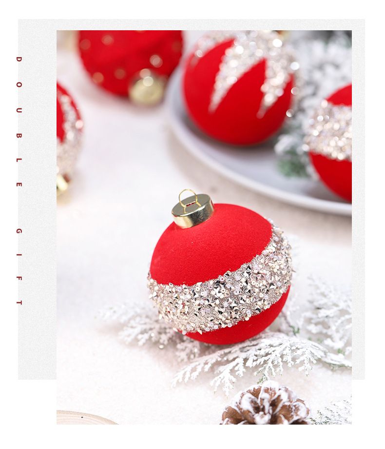 Christmas 8cm/12s Velvet Ball Ornaments Set With Rhinestones - Festive Tree Decorations In Deep Green Coffee Red (Plastic Semi-Handmade)_voghion.com