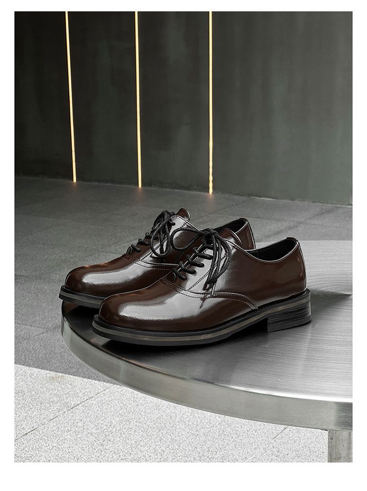 Scarpe da uomo e da donna Business Elite Derby in pelle con suola spessa, stile britannico, formali e alla moda, 14643 Marrone-J_voghion.com