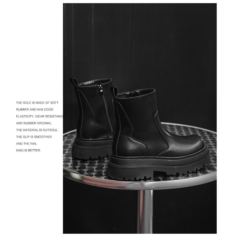 Martin Boots Men's Thick-soled Heightening Short Boots Chelsea Boots Tooling Leather Boots_voghion.com
