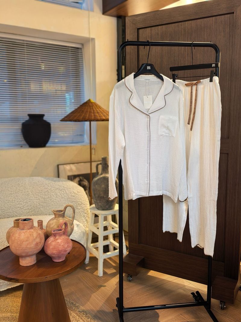 Women's Sleepwears New Style Organic Pure Cotton Double Layer Cotton Yarn Embroidery Lace Short Sleeved Pants Long Sleeved Pants Home Clothes Suit_voghion.com