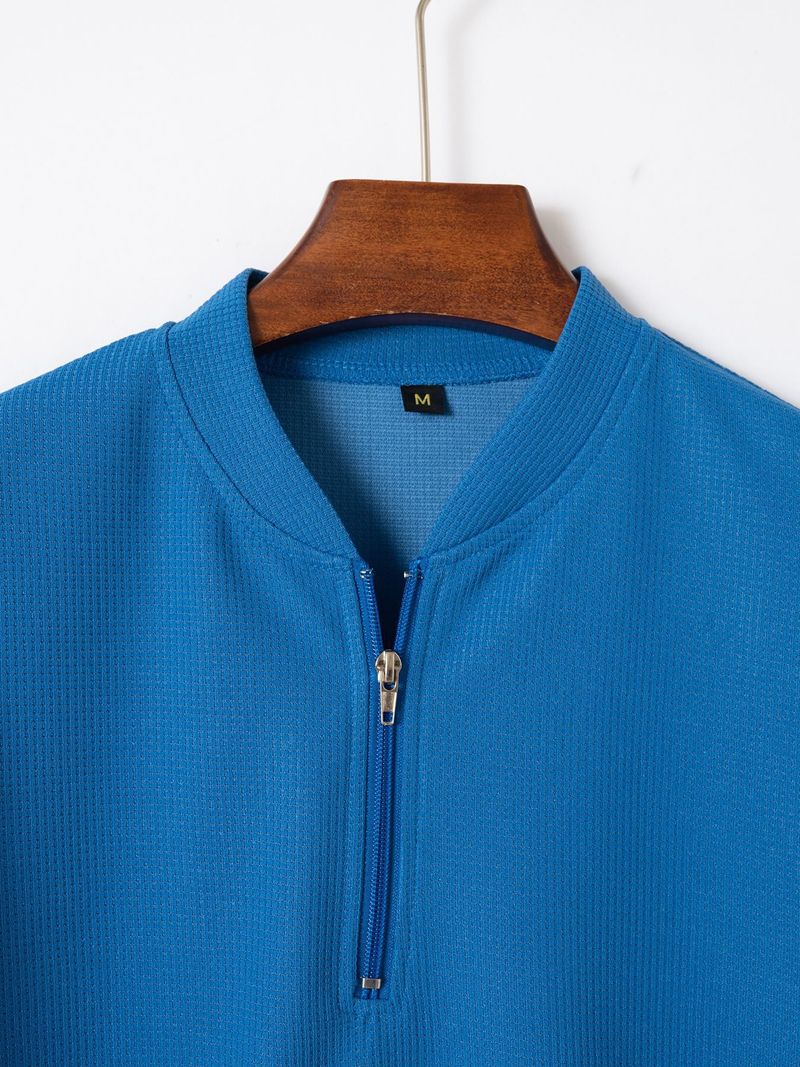 Herenkleding Nieuw Kort Mouw Pak Heren Herfst Jeugd Wafel Rits Opstaande Kraag Polo Shirt + Broek Heren Casual Pak_voghion.com