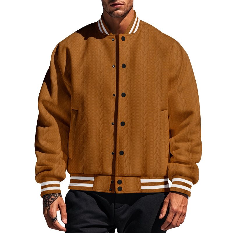 Suitable For All Seasons 2025 Spring And Autumn New Jacquard Button Design Casual Solid Color Men's Cardigan Baseball Jacket_voghion.com