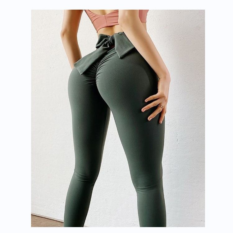 Pantaloni da yoga da yoga da donna con stampa multicolore antirughe sull'anca, dimagranti a vita alta, con fiocco elasticizzato_voghion.com