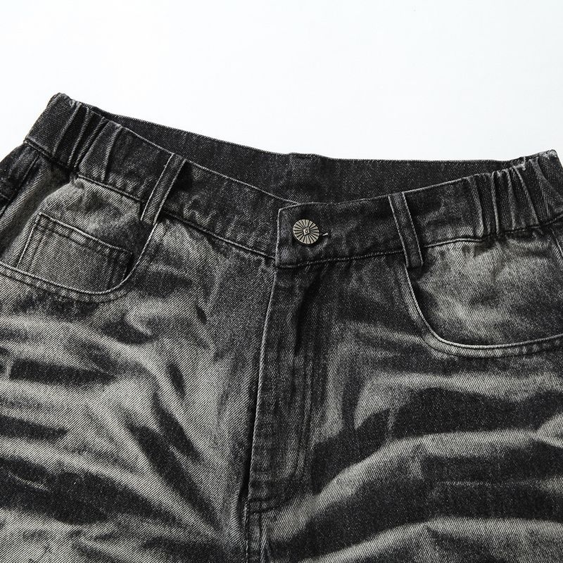 Color-Block-Denim-Hose mit geradem Bein für Herren, Nischendesign, plissiert, Vintage, gewaschen, weite Beine, Freizeithose, Street Fashion_voghion.com