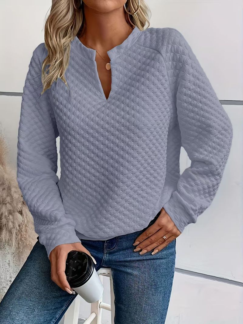 2025 Herbst Neue Feste Farbe Tiefem V-ausschnitt Patchwork Langarm frauen Casual Sweatshirt_voghion.com