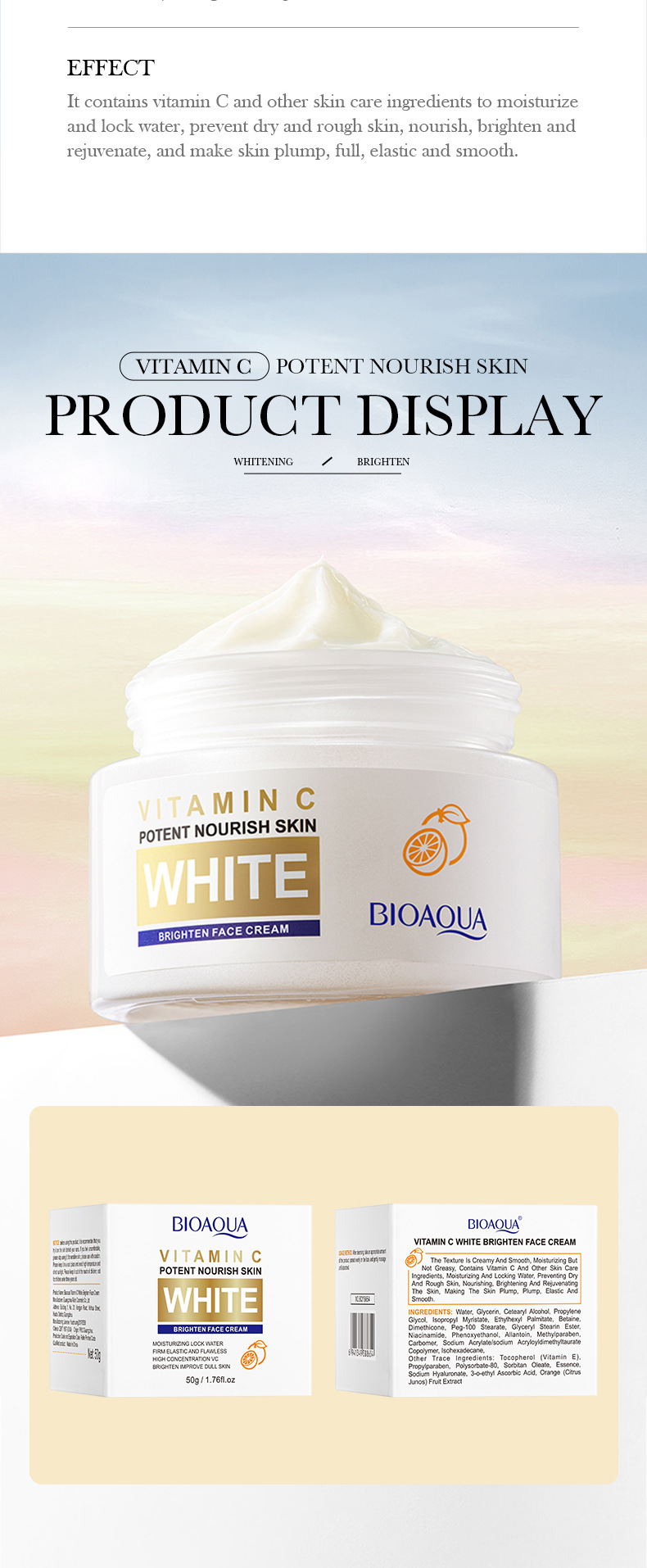 BIOAOUA Vitamin C Whitening&Brightening Moisturizing&Moisturizing Skin Care face cream_voghion.com