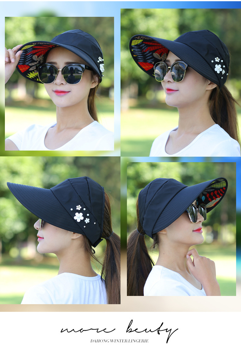 Sommer Hüte für Frauen Faltbare Sonnenhut Perle Blume Visier Suncreen Floppy Cap Weibliche Outdoor Casual Baseball Kappe Hut für_voghion.com