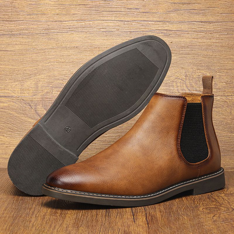 Herrenschuhe Herbst Neue Herren Lederschuhe Slip-On Lederstiefel Distressed British Business Slip-On Schuhe mit niedrigem Absatz Chelsea Boots für Herren_voghion.com