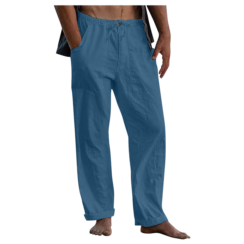 Pantalon décontracté en coton et lin pour homme, grande taille, respirant, couleur unie, sport, Fitness, Streetwear, nouvelle collection, S-5XL_voghion.com