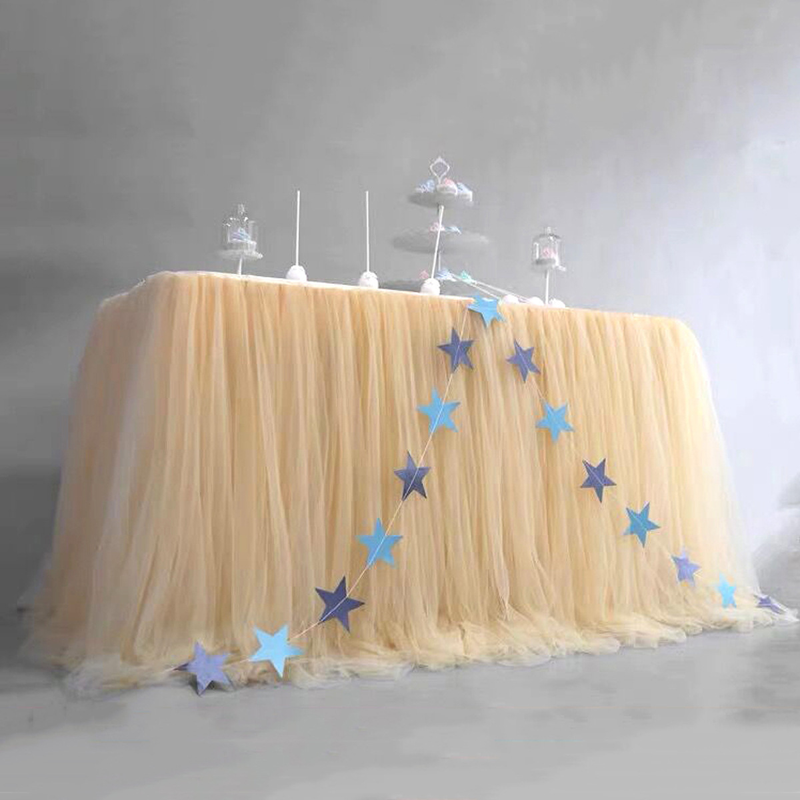 Mesh Table Skirt Birthday Party Halloween Christmas Dessert Table Skirt European and American Colorful Mesh Pleated Table Skirt_voghion.com