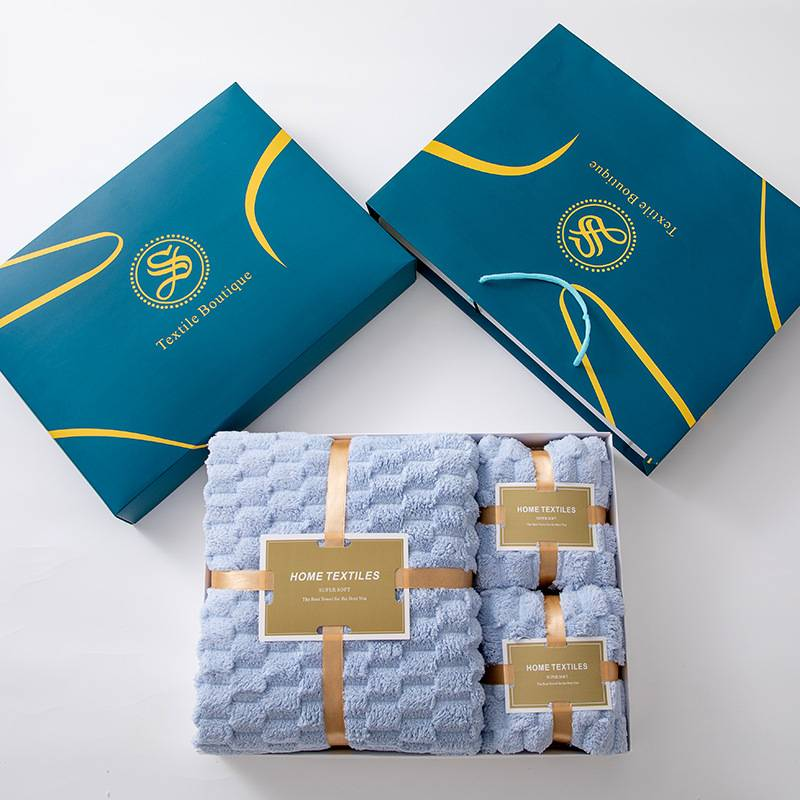 Asciugamano da bagno in velluto corallo, confezione regalo da 3 pezzi con asciugamano regalo e set regalo per le mani (scatola regalo Cloud Bars blu-verde-arancione 641)_voghion.com