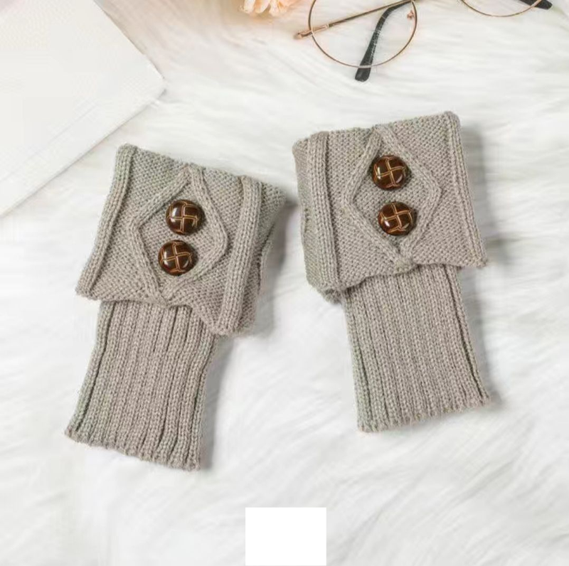 Bottines chaudes d'automne et d'hiver, chaussettes à poils, protection de la cheville en laine tricotée, jambe épaisse à boutons en diamant pour femmes_voghion.com
