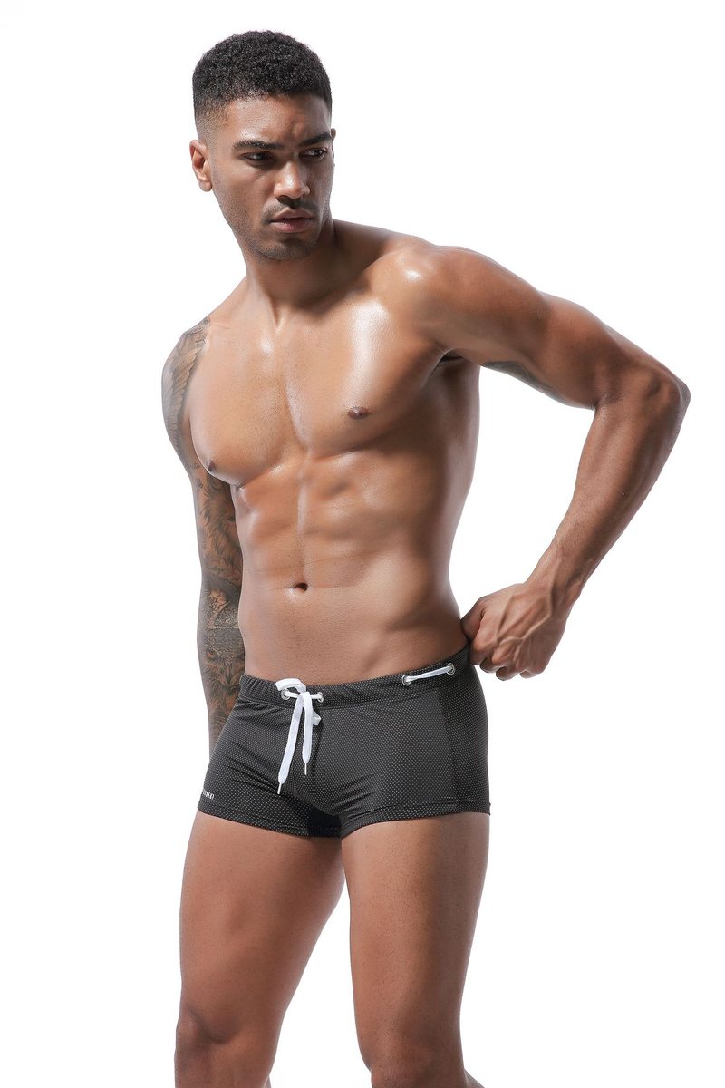 Men's Flat-angle Swimming Trunks, Low-waist Nylon Beach Trunks, Hot Spring Swimming Trunks, Lace-up, Summer_voghion.com