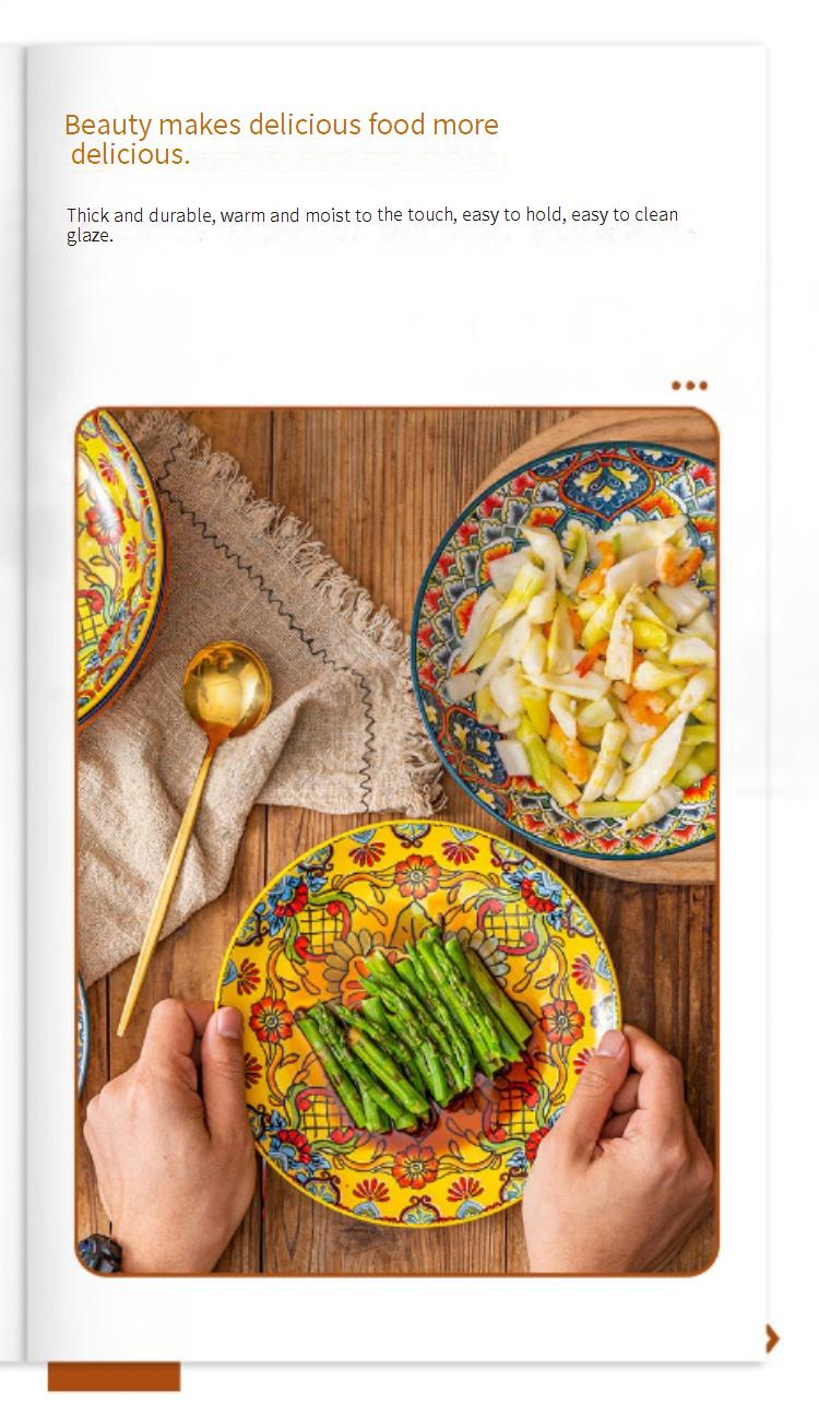 Bohemian Ceramic Dinnerware Set - Handcrafted Pasta & Steak Plates For Home & Restaurant Use_voghion.com