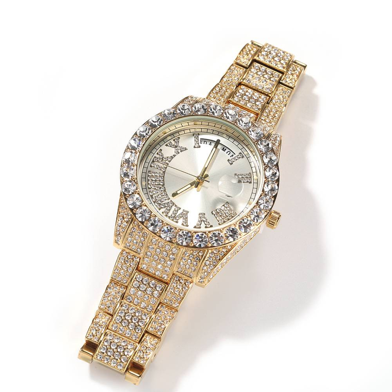 Orologio Hip-Hop da uomo HypeCore - Quarzo a doppio movimento con grandi diamanti rotondi e datario_voghion.com