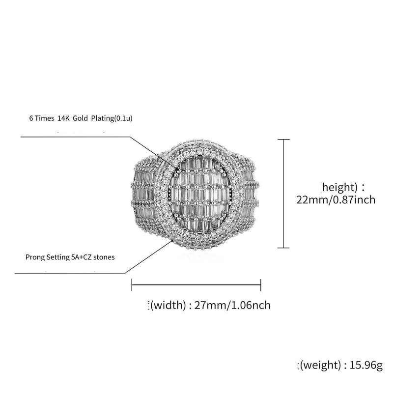 Retro Geometric Hip Hop Ring – Cubic Zirconia Halo Men's/Women's Statement Jewelry, Vintage Disc Design, Prong Set Stones, Gold/Silver (Sizes 7-11)_voghion.com