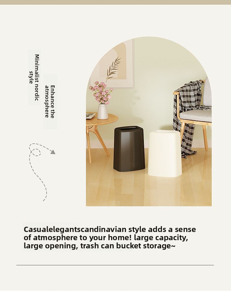 Cestino quadrato in plastica a doppio strato - Contenitore per rifiuti aperto da 5L/7L/10L per casa e ufficio (bianco/nero/verde menta)_voghion.com