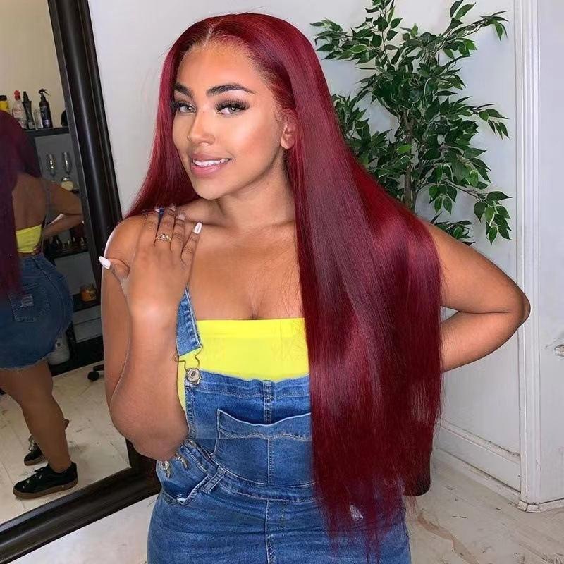 Women's Wine Red Long Straight Wig – Middle Part Synthetic Hair (Fashion & Natural Look)_voghion.com