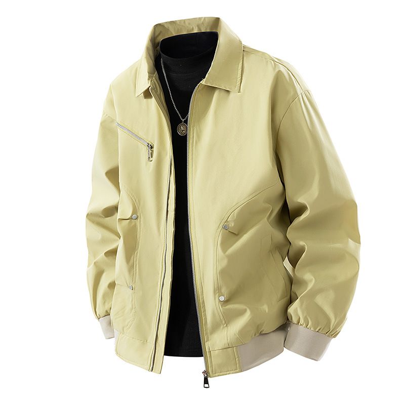 Men's Aviator Bomber Jacket – Oversized Fit Lightweight Windbreaker (L-9XL, Cleanfit Style, Breathable Polyester, Beige/Black)_voghion.com