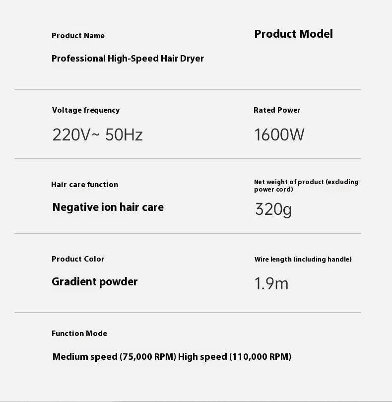 Haardroger - 1500W borstelloze hogesnelheidsmotor, ionische föhn zonder mondstuk met 2 warmte-/koelstanden en oververhittingsbeveiliging_voghion.com