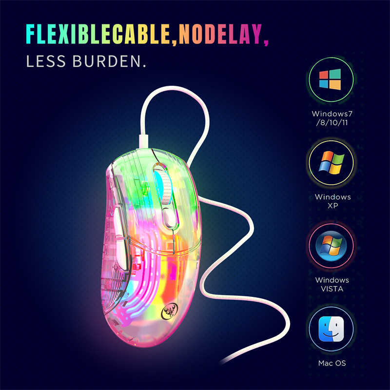 X New Arrival Wired Transparent Game Mou RGB-ljuseffekt USB-gränssnittshastighet DPI-nyckel Custom ro Pro P_voghion.com