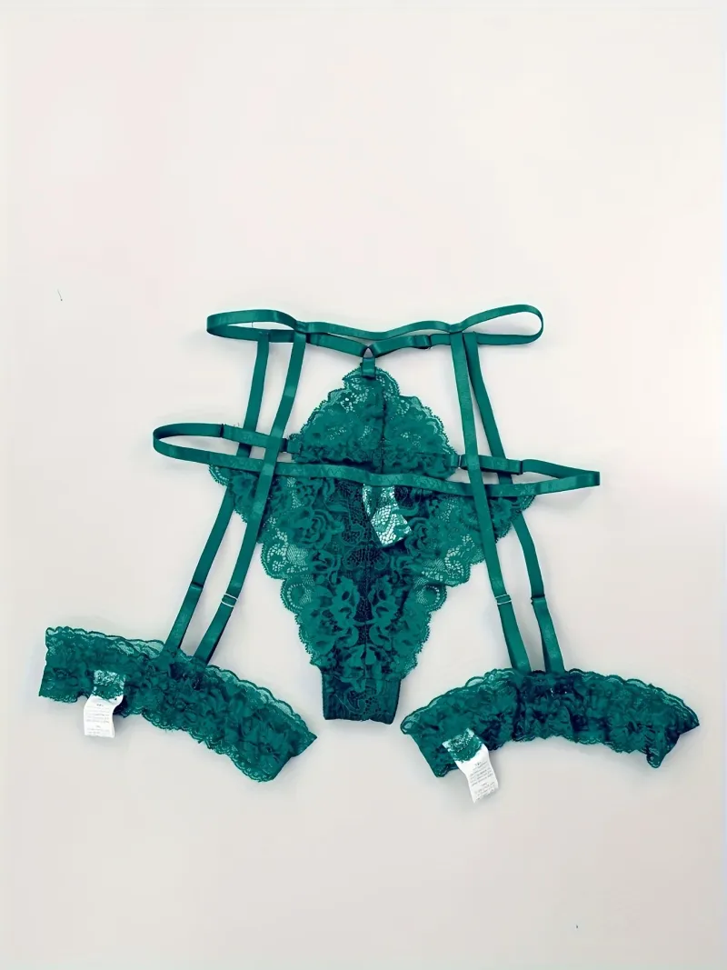 Vroči čipkasti komplet s cvetličnimi motivi, izrezane hlačke z nedrčkom s pokrovačo in podvezicami, žensko seksi perilo in spodnje perilo_voghion.com