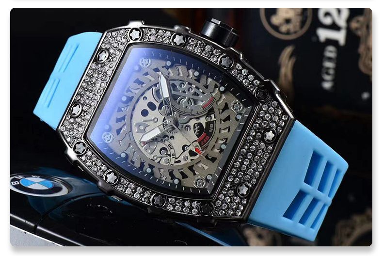 Herrenuhr im europäischen Stil, tonnenförmig, mit Diamanten besetzt, drei Zeiger, Einzelkalender_voghion.com