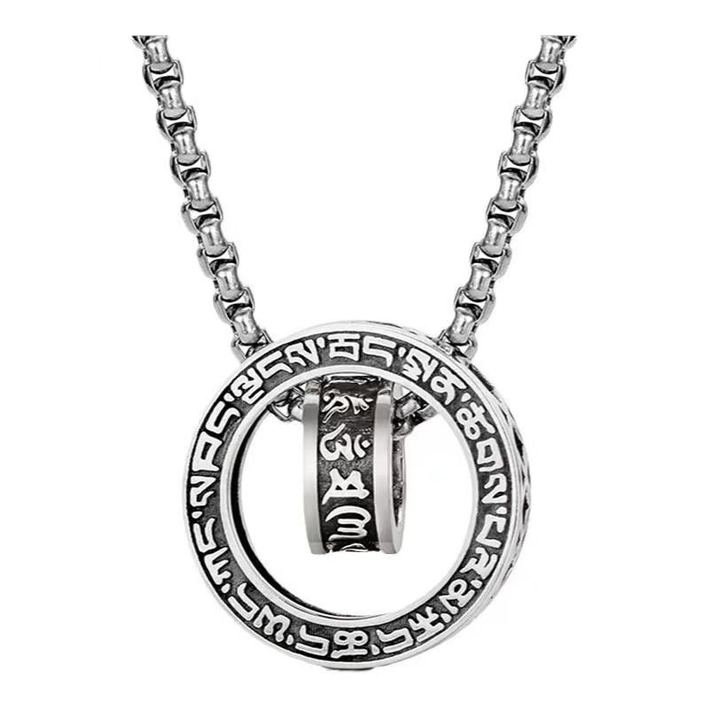 Wenyi Fan Sechsstellige Mantra-Doppelring-Halskette für Herren, trendige Mode, Nischendesign, vielseitiger Schmuck im ethnischen Stil_voghion.com
