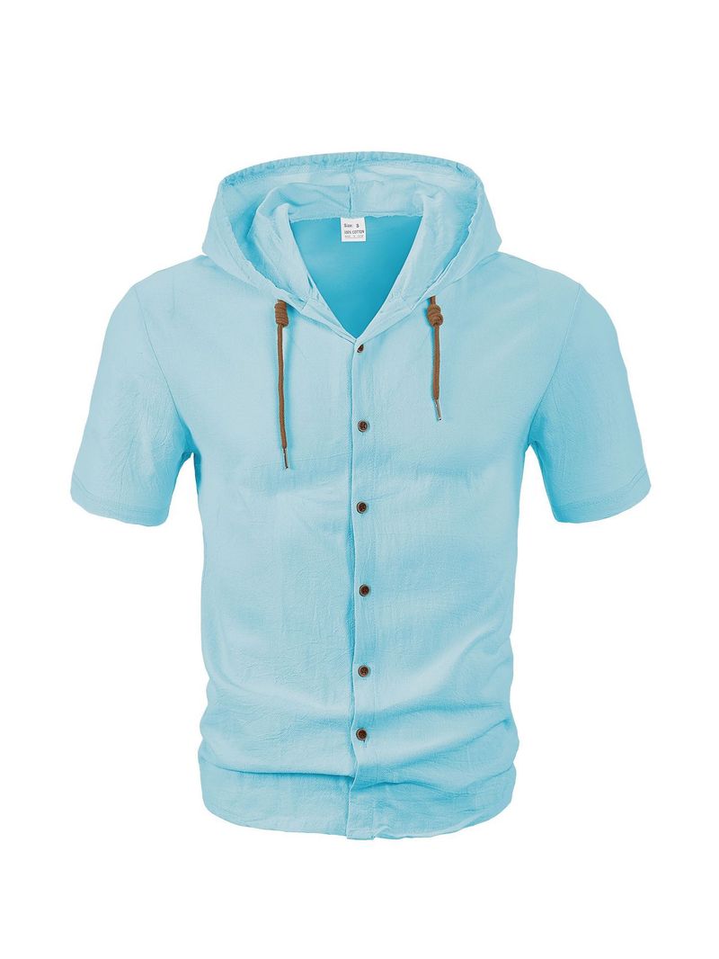 Cardigan in lino e cotone tinta unita CT, alla moda, versatile, leggero, casual, a maniche corte, con cappuccio da uomo_voghion.com