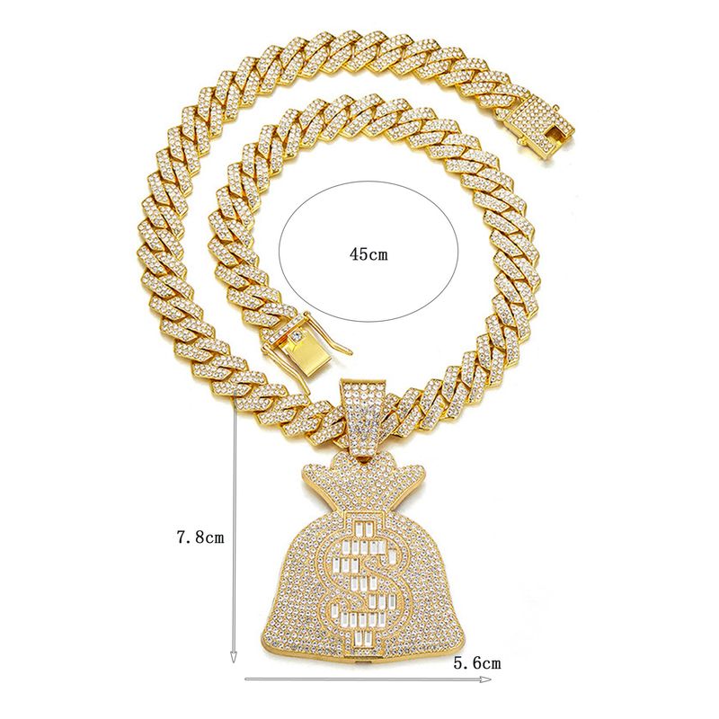 Neue Legierung personalisierte Rock Zucker Diamant US-Dollar Geldbörse Anhänger Diamant kubanischen Halskette Hip Hop Rap Schmuck_voghion.com