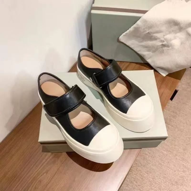 Big Toe Mary Jane 2024 Spring Genuine Velcro Platform Thick Sole Small Leather Single Shoes Height Increasing Casual_voghion.com