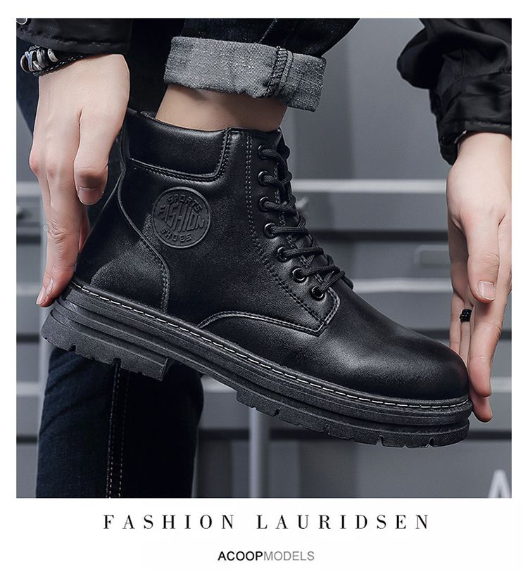 Men Shoes Fashion Motorcycle Boot Waterproof Leather Boots Spring Lace-Up Platform Boot New High Top Boots For Men Botas Hombre_voghion.com