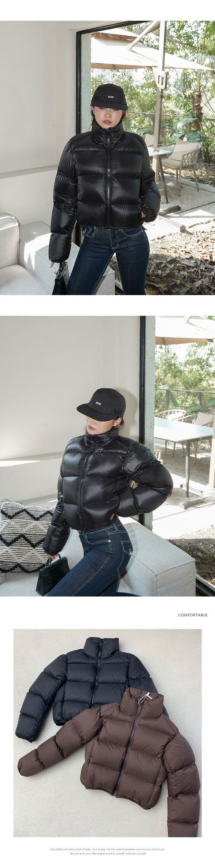 Parka coreano con collo alto per donna, nero, con cerniera, caldo e corto, giacca invernale da donna, tasche sottili, maniche lunghe, cappotti da donna_voghion.com