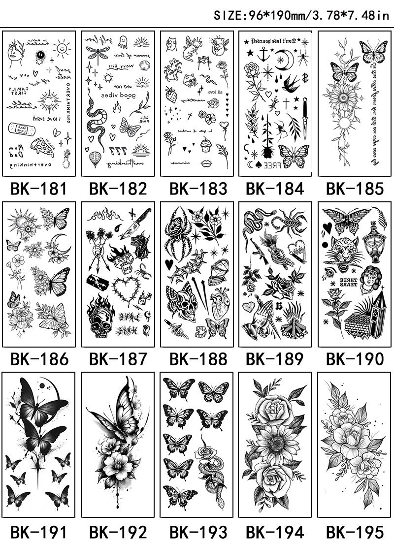 Adesivi esclusivi per tatuaggi con fiori a schizzo Adesivi per tatuaggi con fiori a schizzo Tatuaggio con fiori in bianco e nero_voghion.com