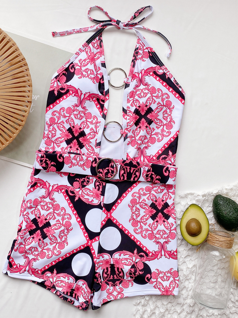 women's one-piece swimsuit hollow strap one-piece swimsuit QCB93_voghion.com