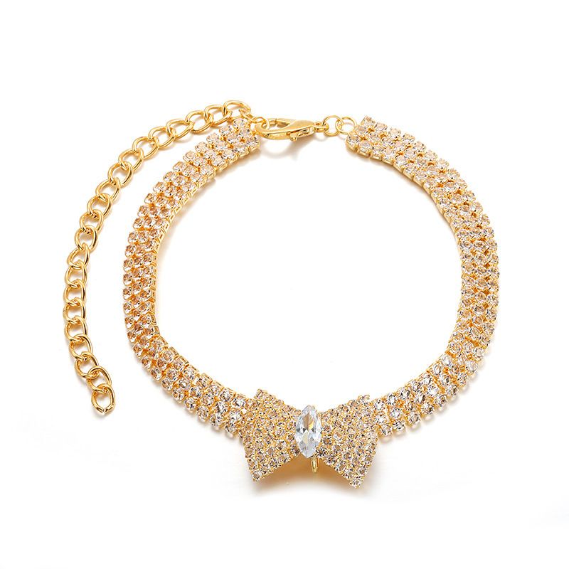 Collana con fiocco e diamanti sciolti per animali domestici, accessori in zircone, accessori per cani e gatti, collare regolabile, taglia unica_voghion.com