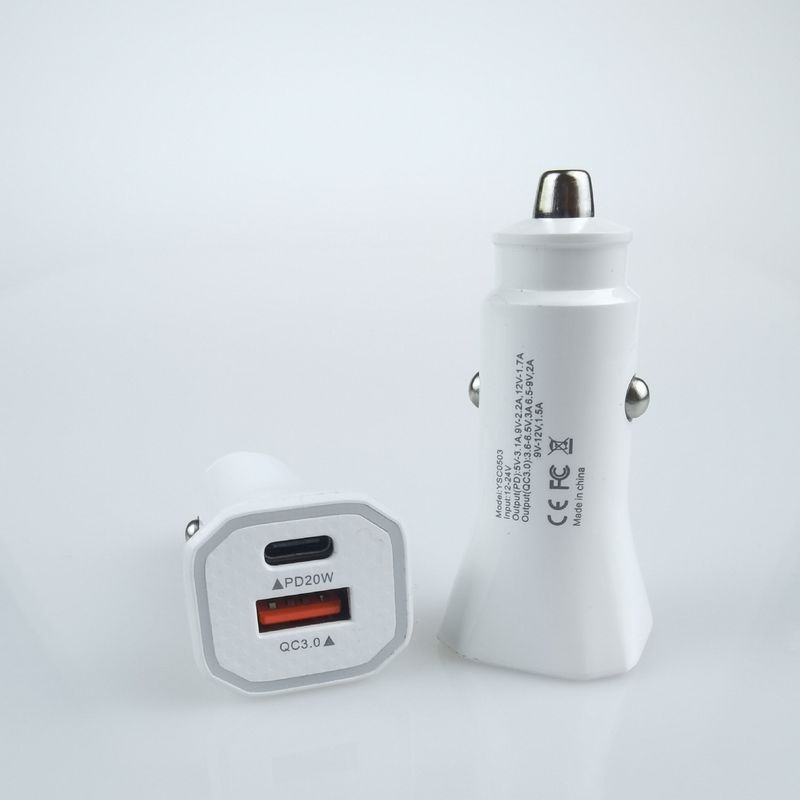 Car Chargers 38W Popular PD Car Charger PD20W+QC3.0 Car Charger Quadrangular A+C Dual Port Super Fast Charging Head_voghion.com
