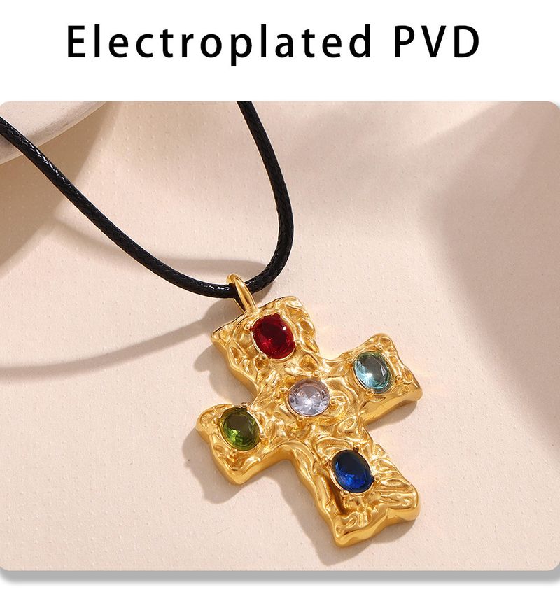 Collana con croce in vetro, collana con corda nera, gioielli in acciaio al titanio_voghion.com