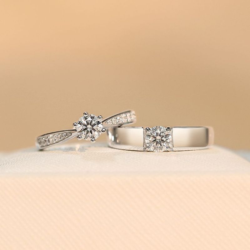 Anel de diamante com pedra de alto carbono casais para se casar, prata pura um par de ordens simuladas, anéis para casamento_voghion.com